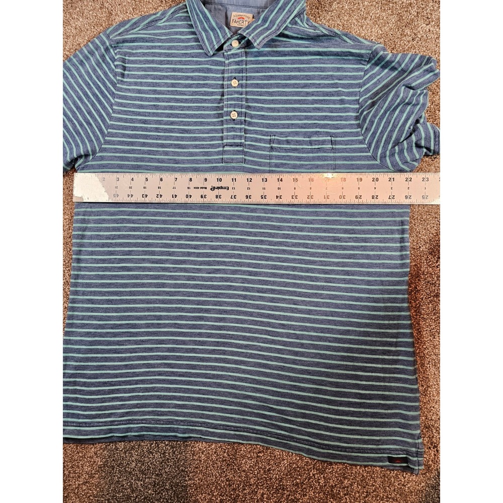 Faherty Brand Mens Large Indigo Dyed Striped Short Sleeve Polo Shirt Blue Green - Picture 5 of 15